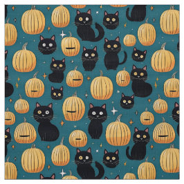 Schattigee Halloween zwarte katten en pompoenen Stof