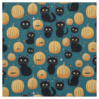 Schattigee Halloween zwarte katten en pompoenen Stof