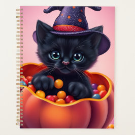 Schattigee Halloween zwarte kitten in pompoen Planner