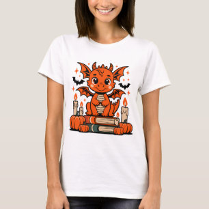 Schattigee Halloweendraak met boeken T-shirt