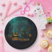 Schattigee Halloweendraak met enge pompoenen Papieren Bordje (Feest)