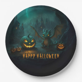 Schattigee Halloweendraak met enge pompoenen Papieren Bordje