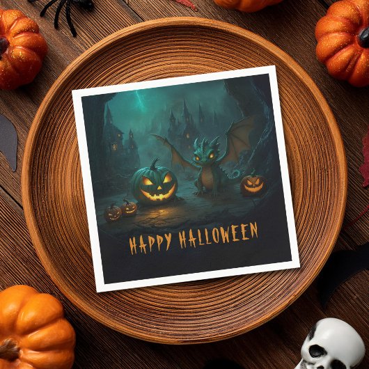 Schattigee Halloweendraak met enge pompoenen Servet