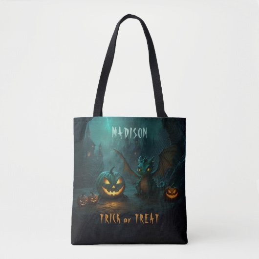 Schattigee Halloweendraak met enge pompoennaam Tote Bag (Voorkant)