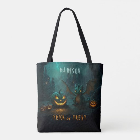 Schattigee Halloweendraak met enge pompoennaam Tote Bag (Achterkant)