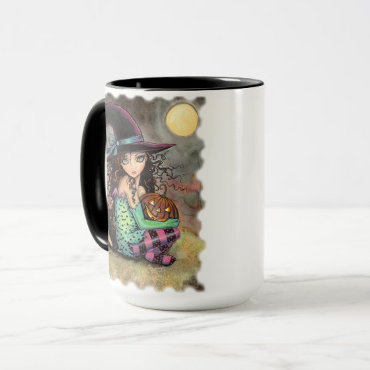 Schattigee Halloweenheks met zwarte kat Mok (Voorkant links)