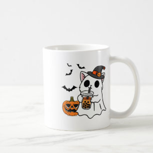 Schattigee Halloweenkat in spookkostuum Drink Boba Koffiemok