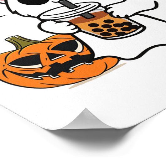 Schattigee Halloweenkat in spookkostuum Drink Boba Poster (Hoek)