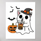 Schattigee Halloweenkat in spookkostuum Drink Boba Poster (Voorkant)