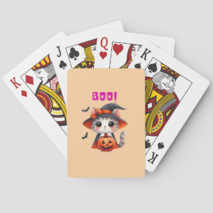 Schattigee Halloweenkat met pompoen en heks Pet De Pokerkaarten