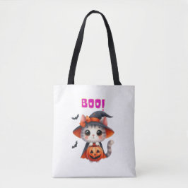 Schattigee Halloweenkat met pompoen en heks Pet De Tote Bag