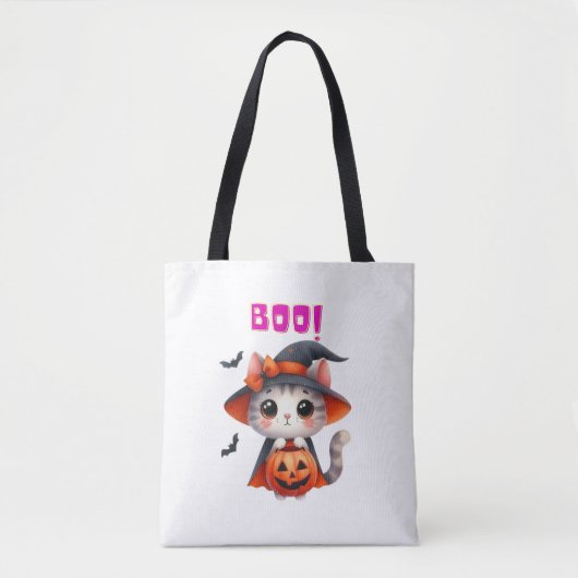 Schattigee Halloweenkat met pompoen en heks Pet De Tote Bag (Voorkant)