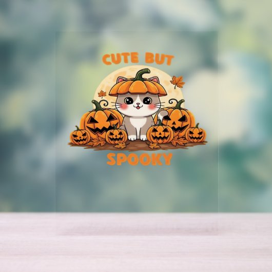 Schattigee Halloweenkat met pompoenen - Kawaii Spo Acryl Bord (Neutraal)