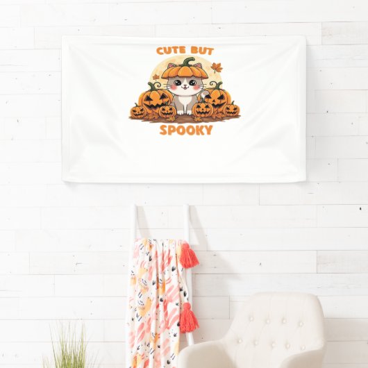 Schattigee Halloweenkat met pompoenen - Kawaii Spo Spandoek (Insitu)