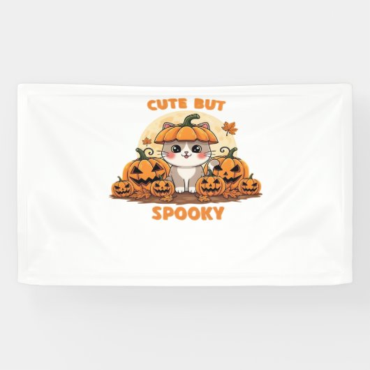 Schattigee Halloweenkat met pompoenen - Kawaii Spo Spandoek (Horizontaal)