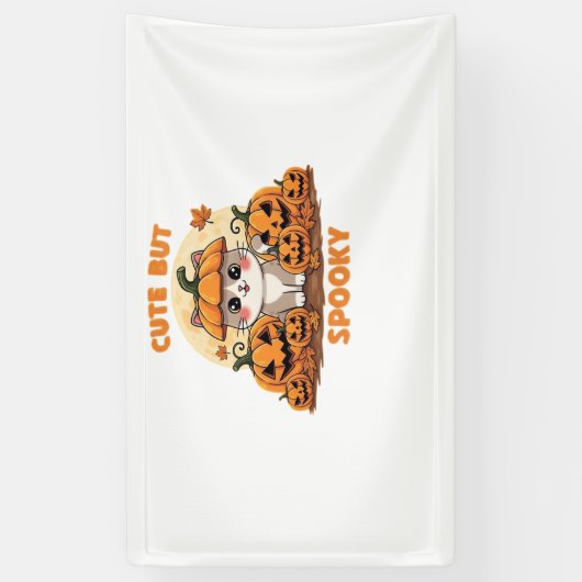 Schattigee Halloweenkat met pompoenen - Kawaii Spo Spandoek (Verticaal)
