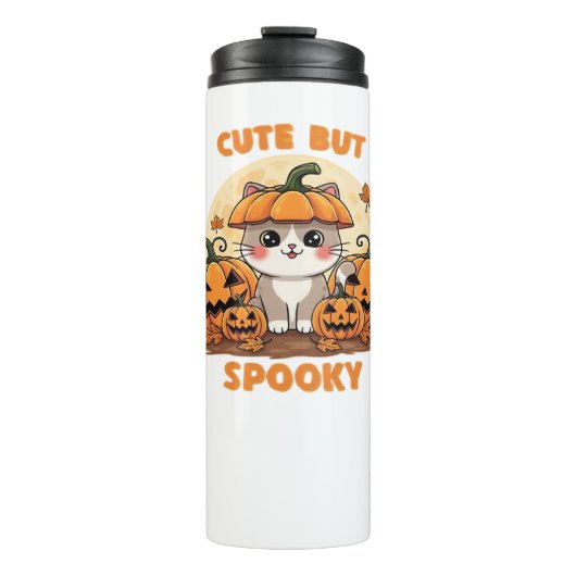 Schattigee Halloweenkat met pompoenen - Kawaii Spo Thermosbeker (Voorkant)