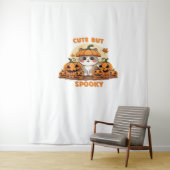 Schattigee Halloweenkat met pompoenen - Kawaii Spo Wandkleed (In situ)
