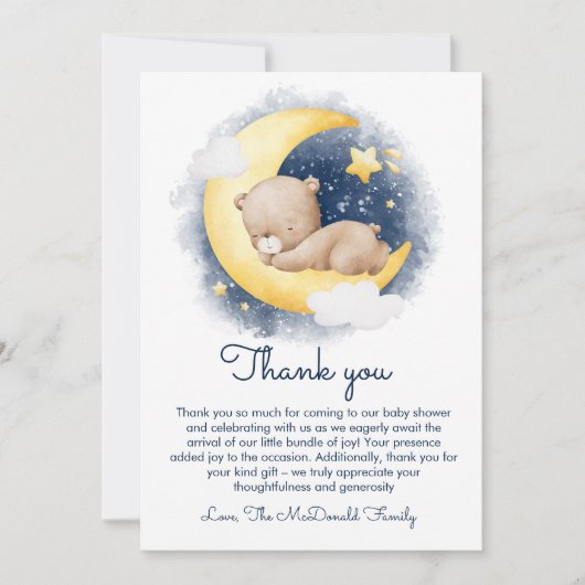 Schattigee Halve Maan Teddybeer Baby shower Bedankkaart (Voorkant)