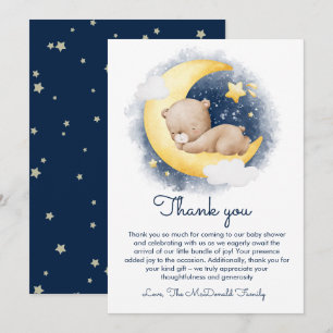 Schattigee Halve Maan Teddybeer Baby shower Bedankkaart
