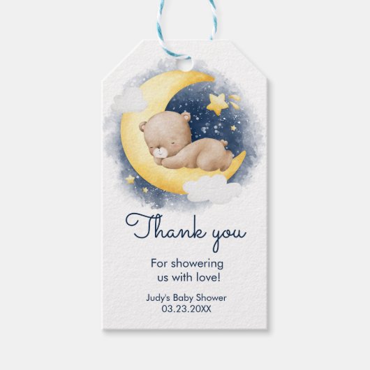 Schattigee Halve Maan Teddybeer Baby shower Cadeaulabel (Voorkant)