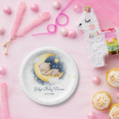 Schattigee Halve Maan Teddybeer Baby shower Papieren Bordje (Feest)