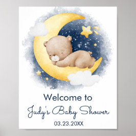 Schattigee Halve Maan Teddybeer Baby shower Poster