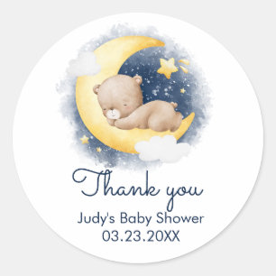Schattigee Halve Maan Teddybeer Baby shower Ronde Sticker