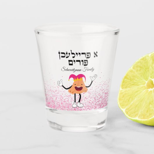 Schattigee Hamantaschen A Freilichen Purim Shot Glas (Voorkant)