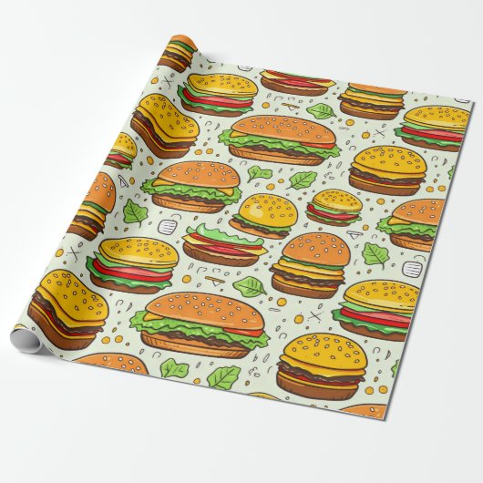Schattigee hamburgerpatroon cadeaupapier (Uitgerold)