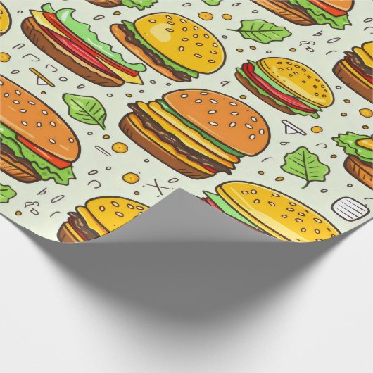 Schattigee hamburgerpatroon cadeaupapier (Hoek)