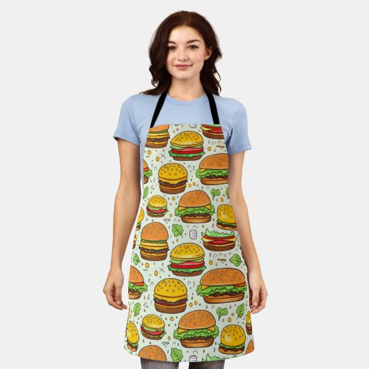 Schattigee hamburgerpatroon schort (Gedragen)