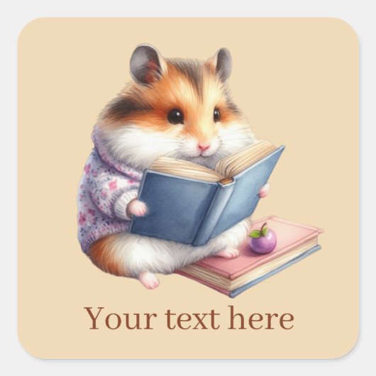 Schattigee hamster boek liefhebbers tekst toevoege vierkante sticker (Voorkant)