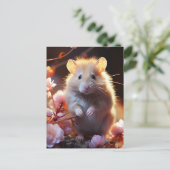 Schattigee hamster in de bloemen briefkaart (Staand voorkant)