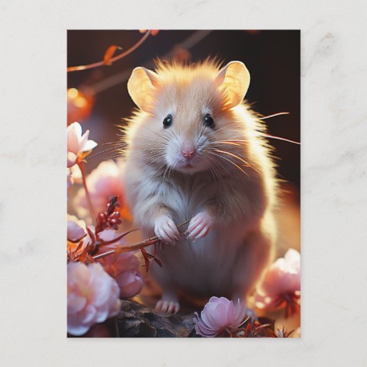 Schattigee hamster in de bloemen briefkaart (Voorkant)