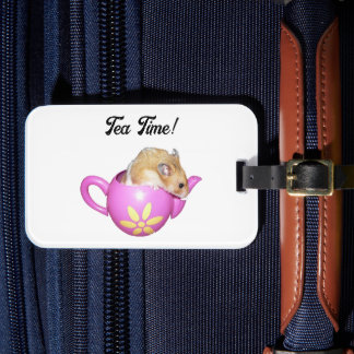 Schattigee hamster in roze theepot met Daisy Photo Bagagelabel