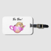 Schattigee hamster in roze theepot met Daisy Photo Bagagelabel (Voorkant (horizontaal))