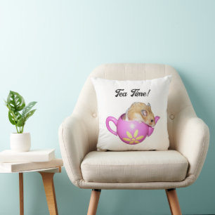 Schattigee hamster in roze theepot met Daisy Photo Kussen