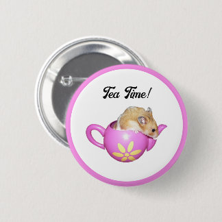 Schattigee hamster in roze theepot met Daisy Photo Ronde Button 5,7 Cm