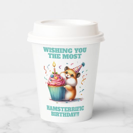 Schattigee Hamster Lifting Cupcake Hamsterrific Ve Papieren Bekers (Voorkant)