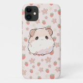 Schattigee hamster met bloemenaardbei achtergrond Case-Mate iPhone case (Achterkant)