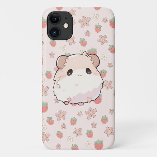 Schattigee hamster met bloemenaardbei achtergrond Case-Mate iPhone case (Achterkant)