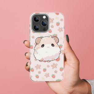 Schattigee hamster met bloemenaardbei achtergrond Case-Mate iPhone case
