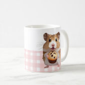 Schattigee hamster met muffin roze gingham check koffiemok (Voorkant rechts)