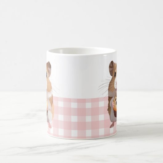 Schattigee hamster met muffin roze gingham check koffiemok (Center)