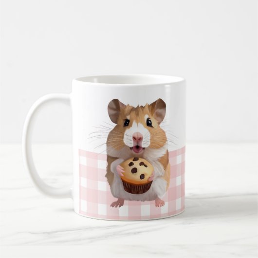 Schattigee hamster met muffin roze gingham check koffiemok (Links)