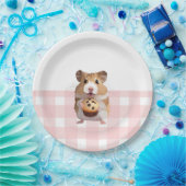 Schattigee hamster met muffin roze gingham check papieren bordje (Feest)