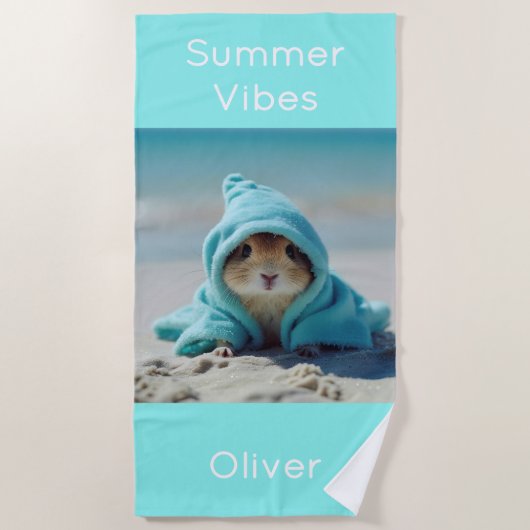 Schattigee hamster op het strand - Turquoise zomer Strandlaken (Voorkant)