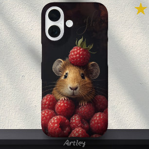 Schattigee Hamster Peeking Baby Animal Raspberry I iPhone 16 Hoesje
