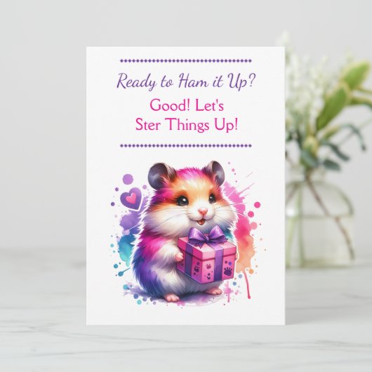 Schattigee hamster thema meisje verjaardagsfeestje kaart (Staand voorkant)